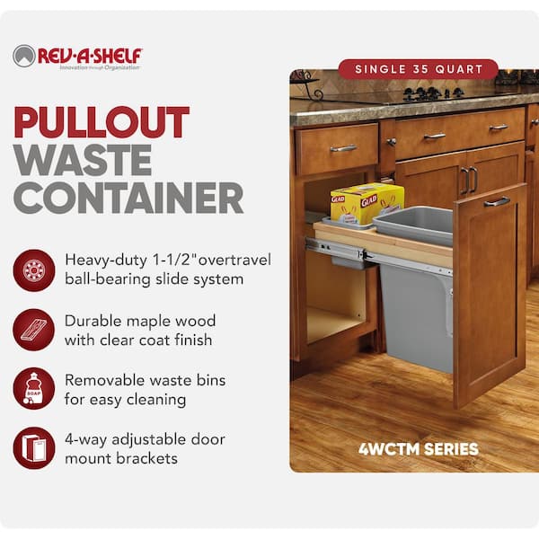 Gray Pull Out Top Mount Trash Can w/ Soft Close, 35 Qt