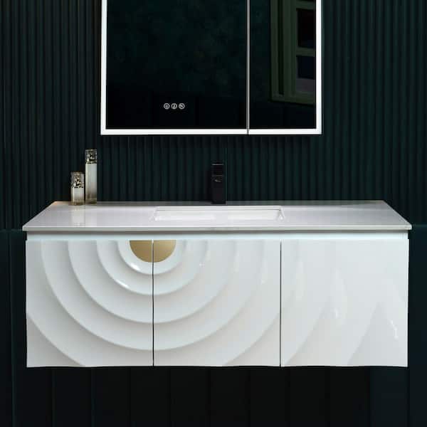 48 in. W x 22 in. D Single Sink Floating Bath Vanity in White with White Engineered stone Vanity Top