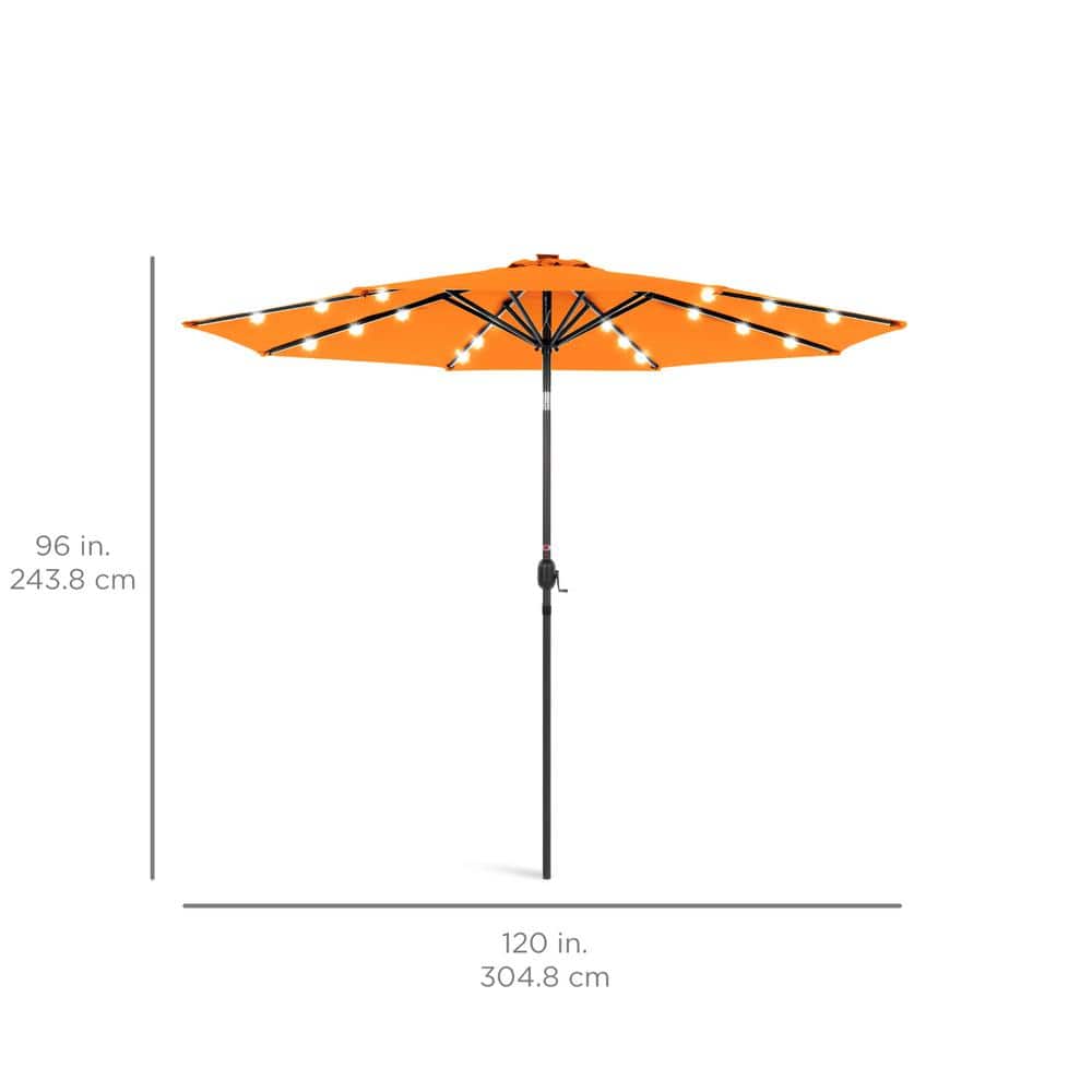 10ft Orange Solar LED Lighted Patio Umbrella with Tilt Adjustment