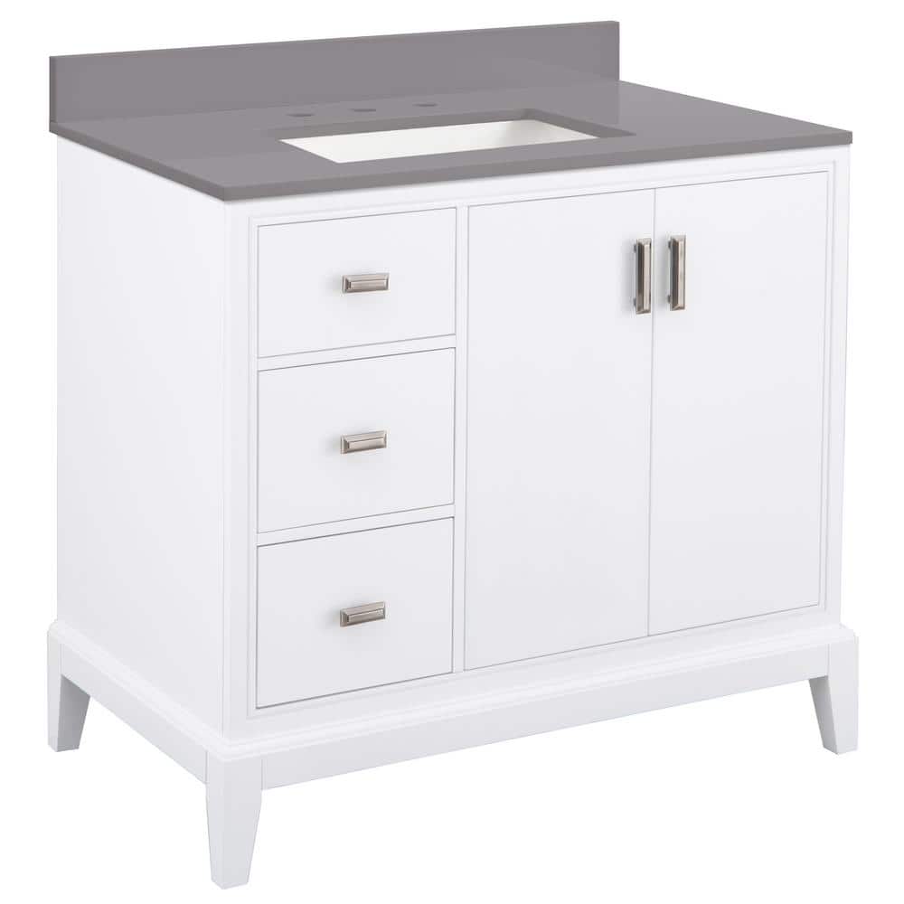 Home Decorators Collection Shaelyn 37 in. W x 22 in. D Bath Vanity in White LH Drawers w/ Engineered Marble Vanity Top in Slate Gray w/ White Sink -  SLWV3622DL-SLG