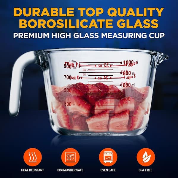 Nutrichef High Borosilicate Glass Measuring Cup with Scale, 1000 ml.