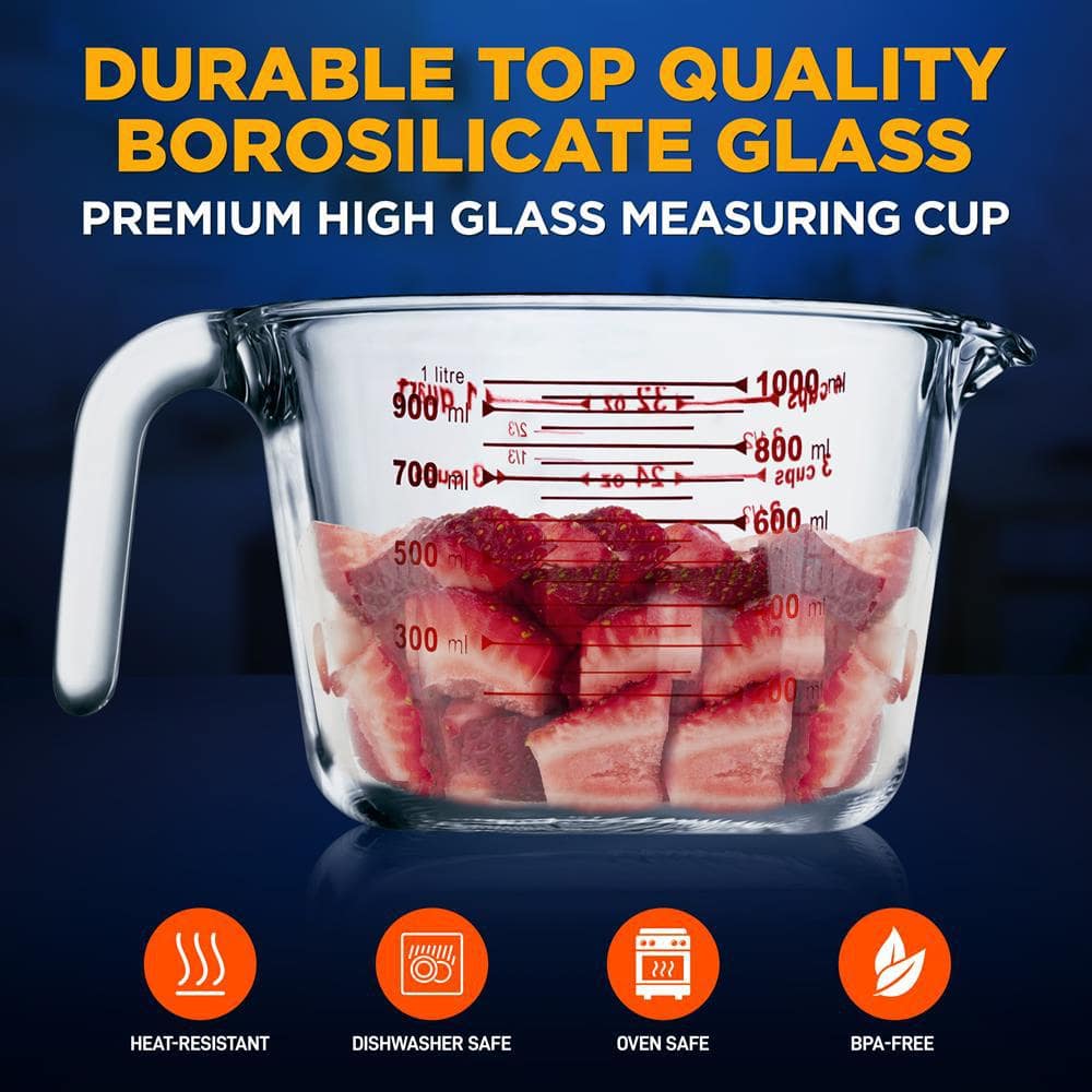 NutriChef 34.48 oz Clear Glass Measuring Cup with Handle