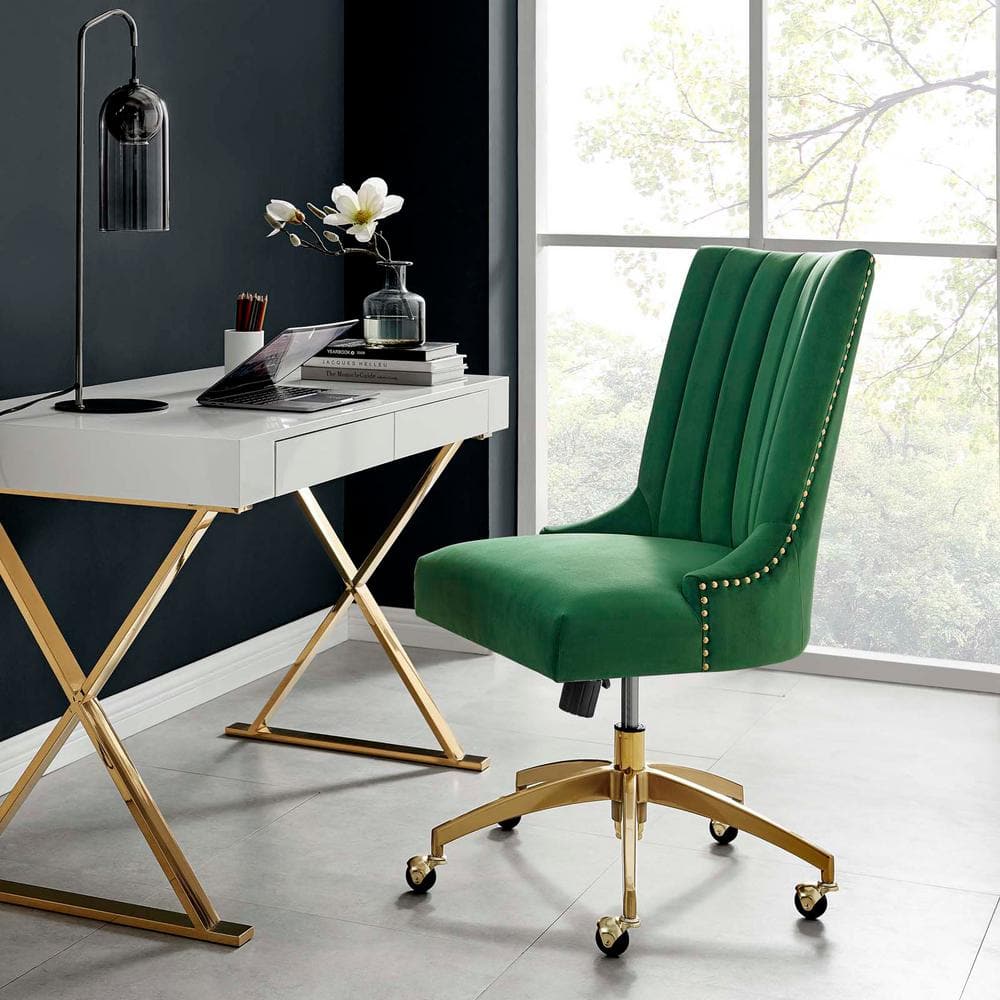 Ergonomic Executive Swivel Office Chair in Gold Emerald with Metal Base
