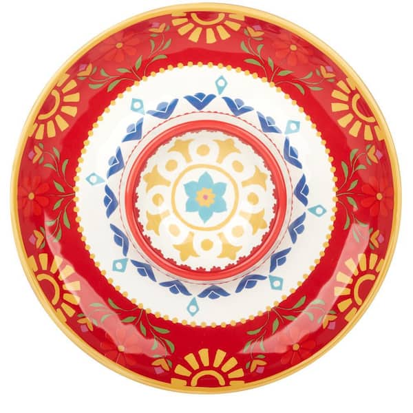 Certified International Spice Love 13.75 in. Multi-Colored Earthenware Round Chip And Dip Server