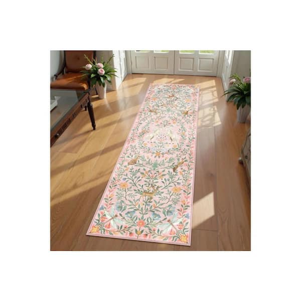 Farmhouse Moroccan Unicorn Floral Washable Non Slip Pink 2 ft. x 6 ft. Entryway kitchen Bedroom Runner Area Rug