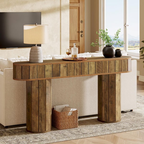 TRIBESIGNS WAY TO ORIGIN Benjamin 63 in. Rustic Brown Rectangle Wood Console Table for Entryway, Long Sofa Table Behind the Couch