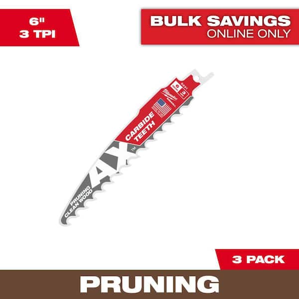 Milwaukee 6 in. 3 TPI Pruning Carbide Teeth Wood Cutting SAWZALL Reciprocating Saw Blades (3-Pack)