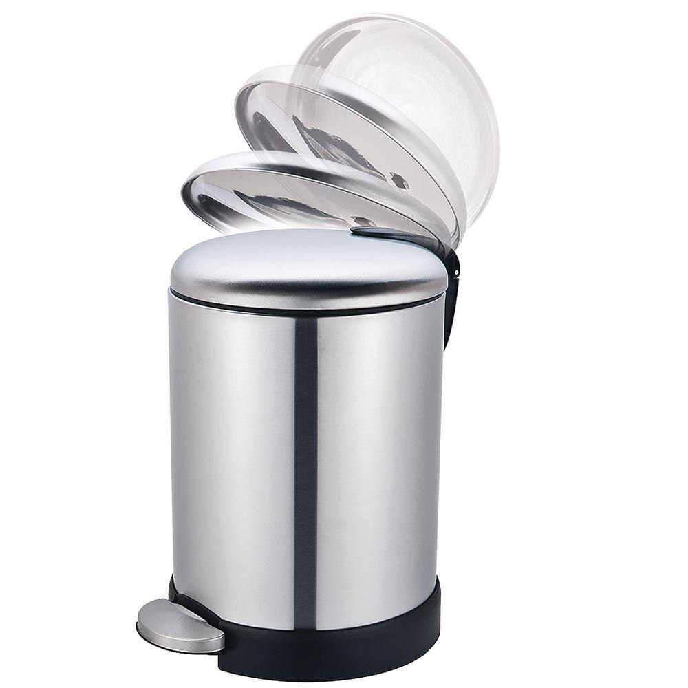 Compact Brushed Stainless Steel Pedal Trash Can with Soft Close Lid