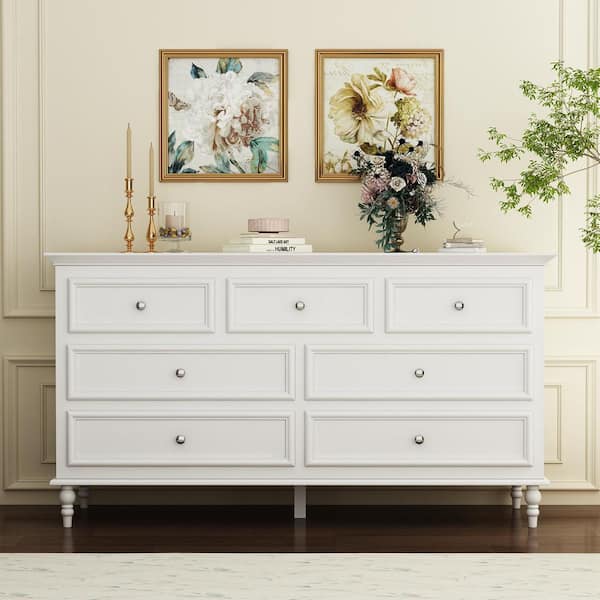 FUFU&GAGA Classic Style White MDF Chest of-Drawers with 3-Drawer 29.6 in. H-55.2 in. W-15.7 in. D