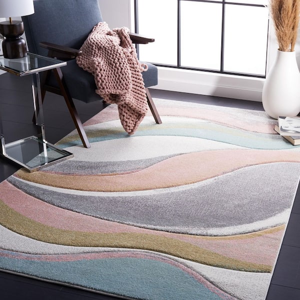 Hollywood Gray/Pink 10 ft. x 10 ft. Gradient Waves Square Area Rug