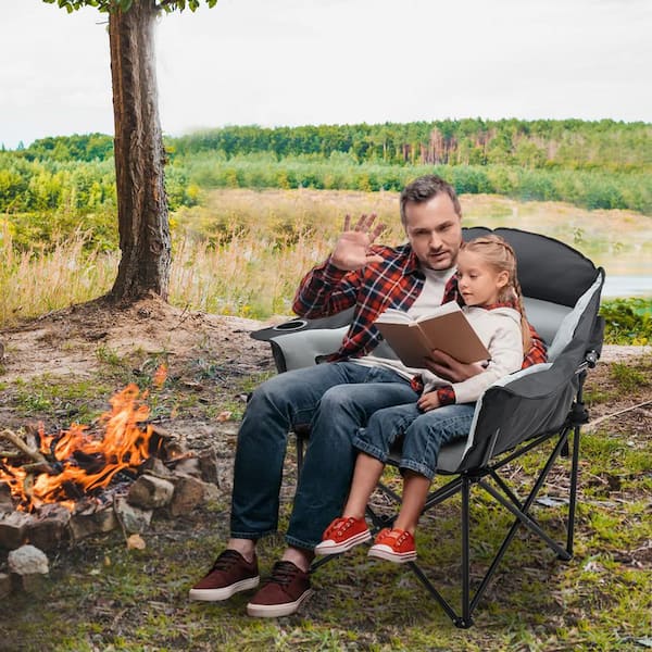 BOZTIY Oversized Camping Chair Balck Metal Garden Stool Heavy Duty