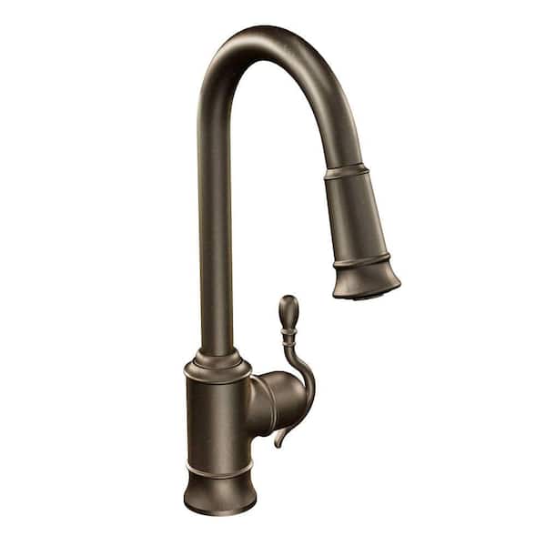 MOEN Woodmere Single-Handle Pull-Down Sprayer Kitchen Faucet with Reflex and Power Clean in Oil Rubbed Bronze