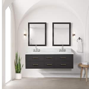 Sherman 60 in W x 22 in D Black Double Bath Vanity, Carrara Marble Top, Faucet Set, and 28 in Mirrors
