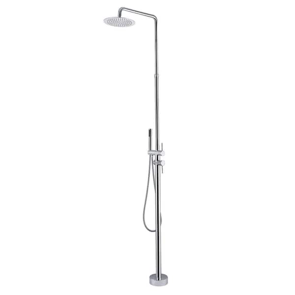 Double Handle 1-Spray Outdoor Freestanding Shower Faucet 1.8 GPM with Ceramic Disc Valves in Polished Chrome