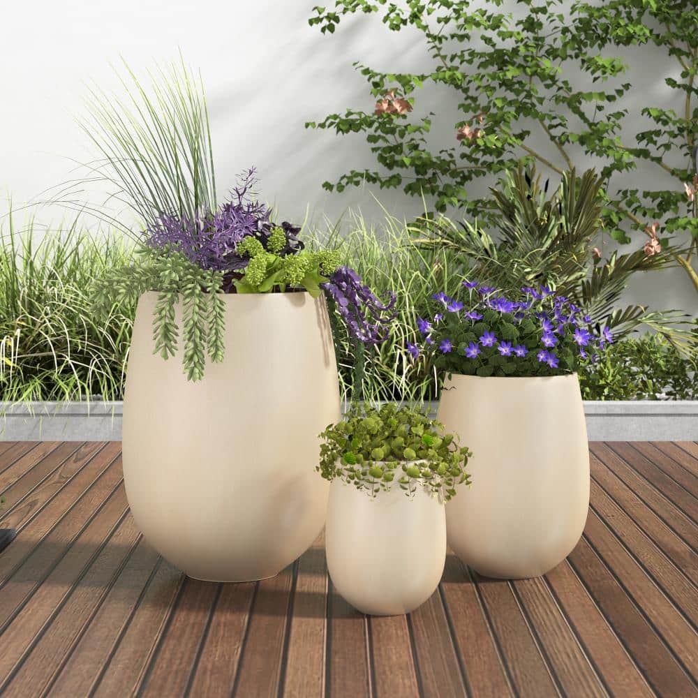 "7"", 11"" & 15"" W Round Planters Set of 3, Outdoor Indoor w/Drainage Hole, Beige" price history on PriceWatchPro