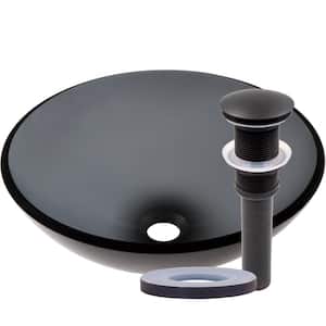 Nera Slate Grey Glass Round Vessel Sink with Drain in Oil Rubbed Bronze
