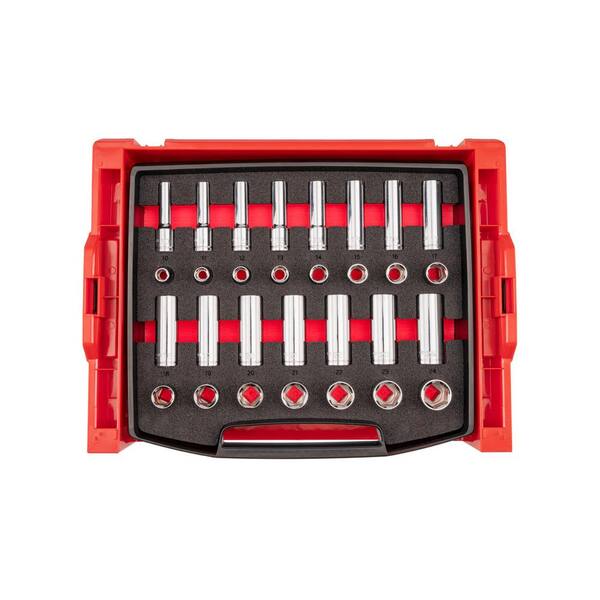 1/2 Inch Drive Shallow and Deep 6-Point Socket Set with Open Top Drawer and Rack, 30-Piece (10-24 mm)