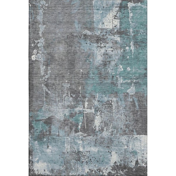 Mayfield Premium Machine Washable Abstract AMF1839 Teal 3 ft. x 4 ft. Area Rug