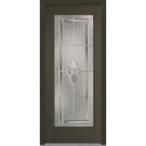MMI Door 36 in. x 80 in. Master Nouveau Left-Hand Inswing Full Lite Decorative Stained Fiberglass Oak Prehung Front Door