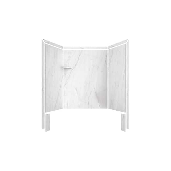 Royale 36 in. x 60 in. x 80 in. 11-Piece Easy up Adhesive Alcove Bathtub/Shower Wall Surround in Oyster