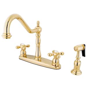 Heritage 2-Handle Standard Kitchen Faucet with Side Sprayer in Polished Brass