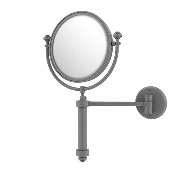 Allied Brass S-Beach 8 in. W x 15 in. H Round Framed  Wall Mounted Magnifying Bathroom Make-Up Mirrorwith 4x Mag in Matte Gray
