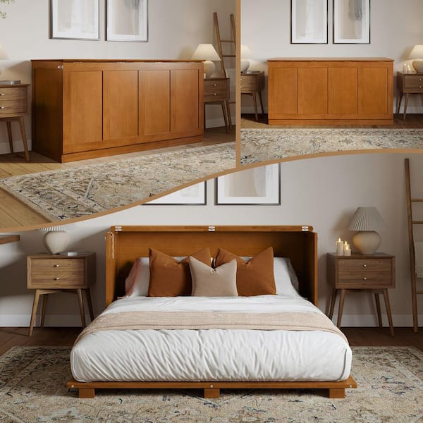 Westfield Light Toffee Natural Bronze Wood Frame Queen Low Profile Murphy Bed Chest with 6 in. Mattress
