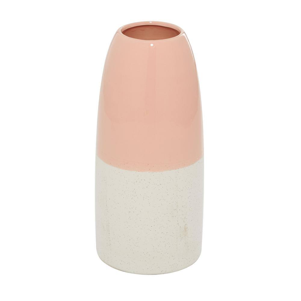 Medium Pink and White Ceramic Color-Block Vase