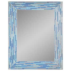 23 in. x 30 in. Frameless Reeded Aqua/Blue 2-Tiled Printed Wall Mirror