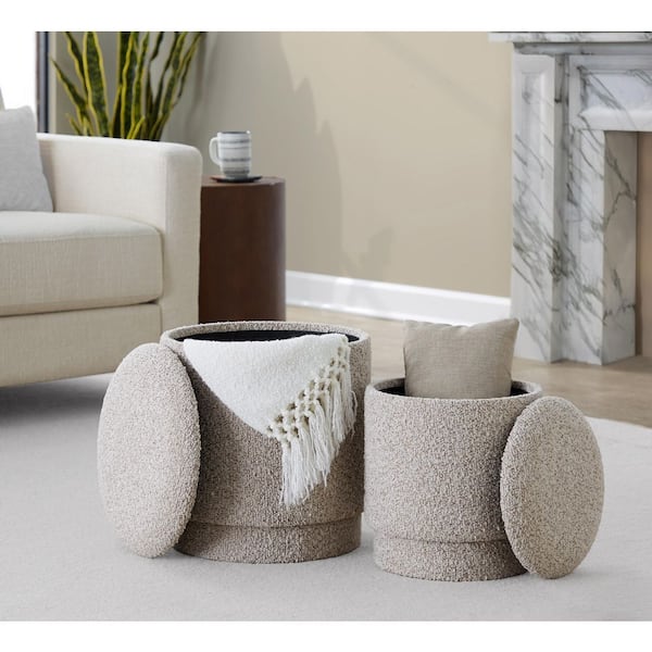 Marla Upholstered Light Brown Fabric Ottoman Set