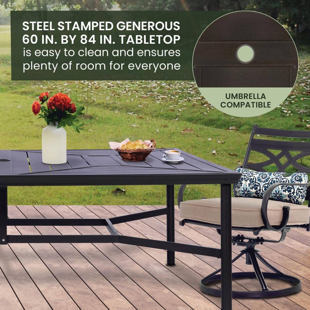 Montclair Steel 11-Piece Outdoor Dining Set with Swivel Rockers, Tan