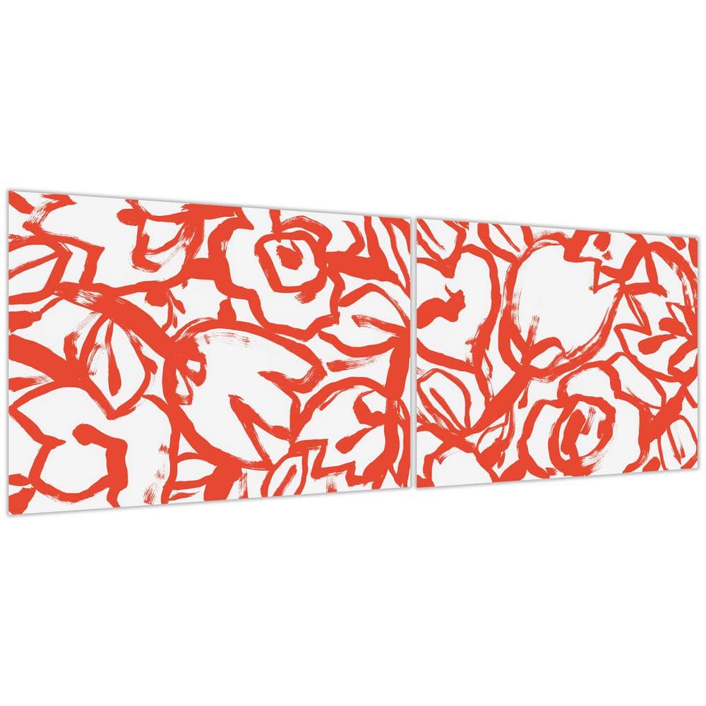 Scarlet Blooms Red Floral Tempered Glass Wall Art Set