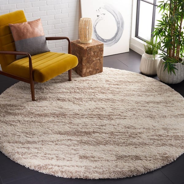 Hudson Shag 5 ft. x 5 ft. Ivory/Beige Abstract Round Rug