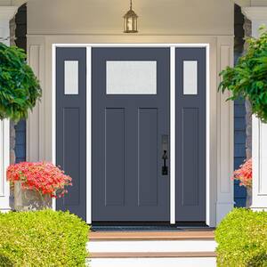 Legacy 68 in. x 80 in. 1/4 Toplite Rain Glass RHOS Primed Dark Denim Finish Fiberglass Prehung Front Door w/Dbl 14 in.SL