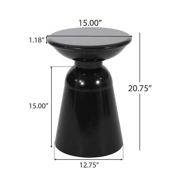Black Metal Outdoor End Table Side Table, Large 15 in. Round