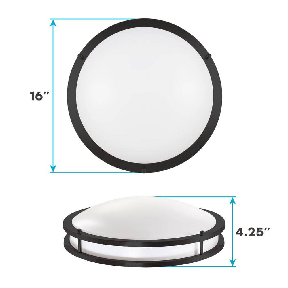 Matte Black 16" LED Flush Mount Ceiling Light with Adjustable Color Temperature