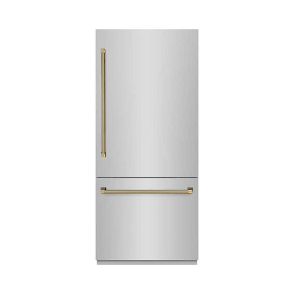 Autograph 36 in. Built-In Bottom Freezer Refrigerator with Graphite Gray Interior and Polished Gold Helix Handles