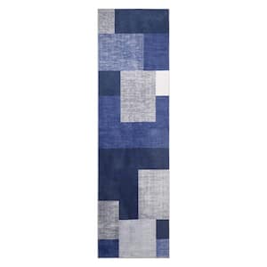 Blue 2 ft.3 in. x 8 ft. Modern Geometric Indoor Area Rug