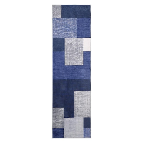 Garvee Blue 2 ft.3 in. x 8 ft. Modern Geometric Indoor Area Rug