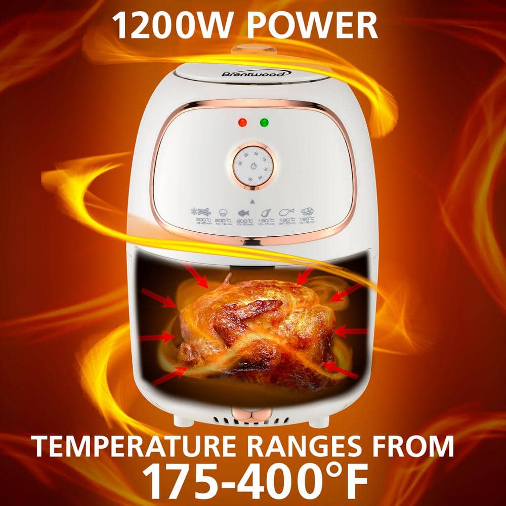 Brentwood White Electric Air Fryer with Rose Gold Accents