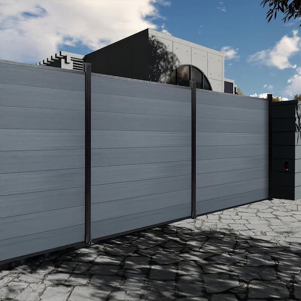 6 ft. H x 6 ft. W Garden Privacy Waterproof Board Grey Composite Fence Board with 2 Aluminum Post