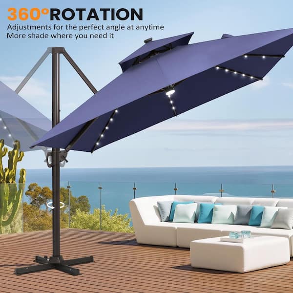 11 ft solar led lighted patio umbrella w tilt adjustment Striped w/ turning any patio into a cozy retreat Best Choice Products 10ft Solar