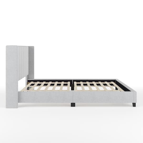 Kay Gray Wood Frame King Platform Bed with Upholstered Solid Wood