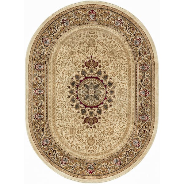 Sensation Oriental Ivory 5 ft. x 8ft. Oval Indoor Area Rug