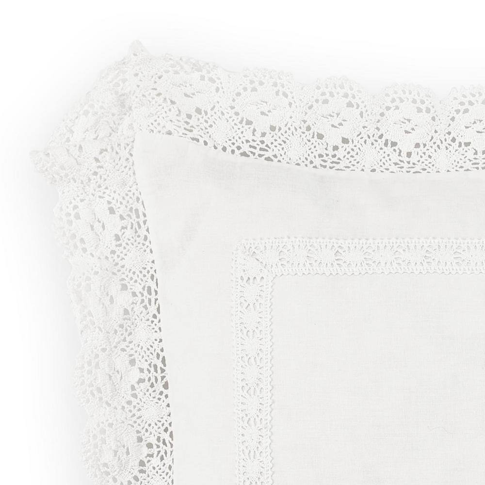 Annabella White Cotton Lace Trimmed Square Throw Pillow