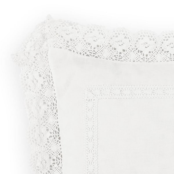 Annabella White Ruffle Solid Cotton 18 in. x 18 in. Throw Pillow
