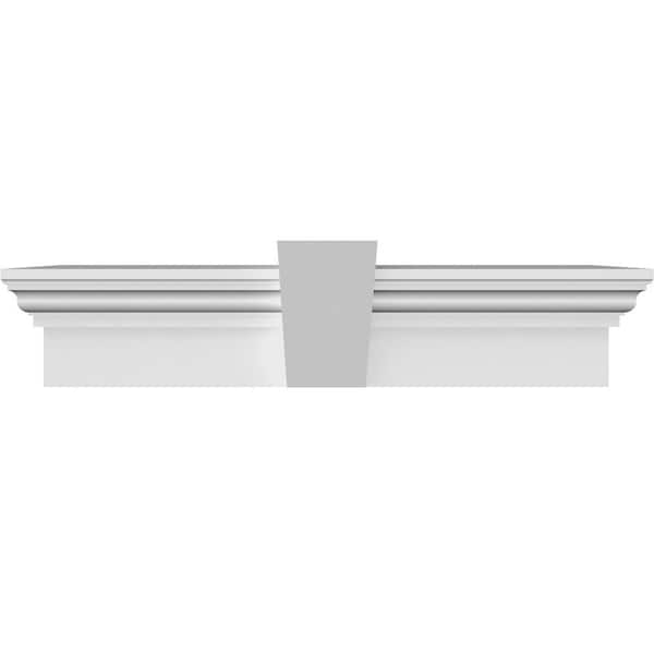Ekena Millwork 1 in. x 87 in. x 9 in. Polyurethane Crosshead Moulding with Flat Keystone