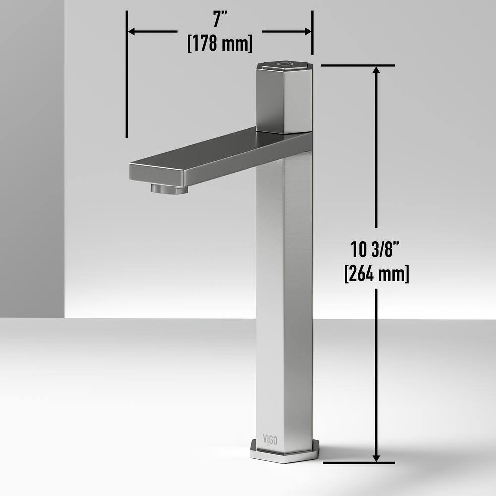Nova Elegance Tall Rectangular Spout Bathroom Vessel Faucet in Brushed Nickel