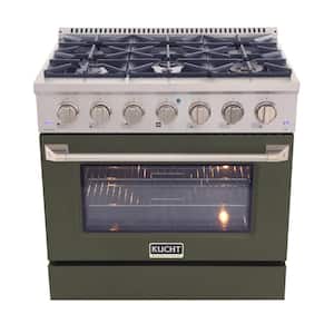 36 in. 5.2 cu. ft. 6-Burners Dual Fuel Range Propane Gas in Stainless Steel, Olive Green Oven Door with Convection Oven