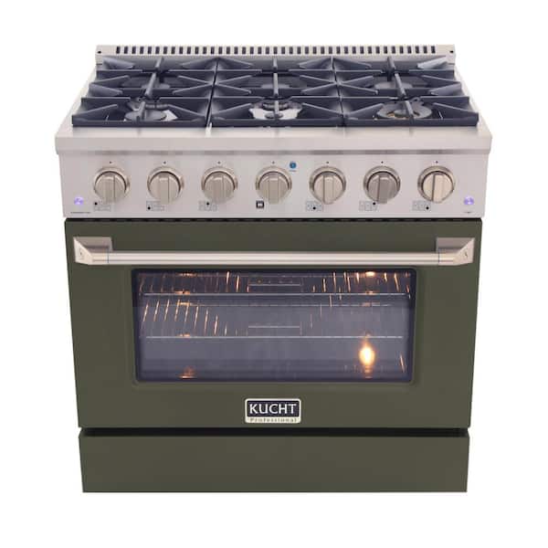 Kucht 36 in. 5.2 cu. ft. 6-Burners Dual Fuel Range Propane Gas in Stainless Steel, Olive Green Oven Door with Convection Oven